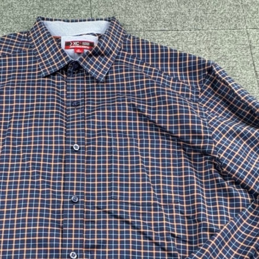 Johnston & Murphy XC4 Extreme Comfort Mens XL Blue Orange Plaid Cotton Shirt